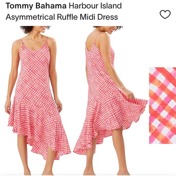 TOMMY BAHAMA Harbour Island Gingham Asymmetrical Sleeveless Beach Dress Pink Red - Picture 12 of 12